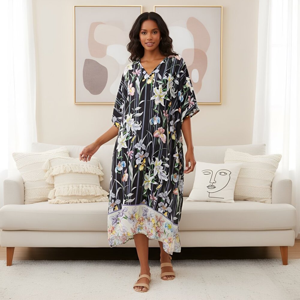 Womens Polyester Kaftan Cover Up Floral Printed Casual Maxi Dress by Gypsie Blu